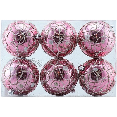 DECOLED Plastová guľa priem. 8 cm ružová 6× lesklá