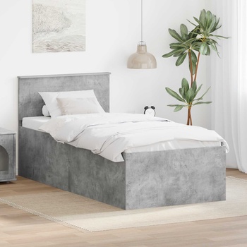 vidaXL Рамка за легло Циментено сиво 90 x 190 cm Инженерно дърво (3408616)