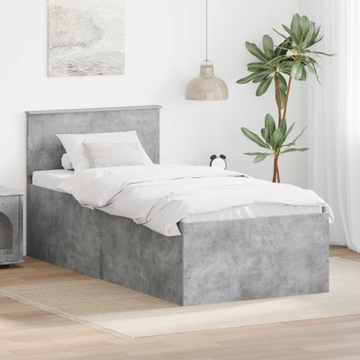 vidaXL Рамка за легло Циментено сиво 90 x 190 cm Инженерно дърво (3408616)