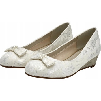 Boty pro mládež lodičky balerínky na podpatku k prvnímu svatému přijímání dětské béžové