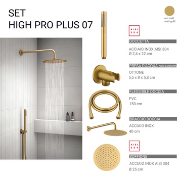 Gedy Комплект душ High Pro Plus 07, пита 25 см, злато мат (0000GYHP1010700)
