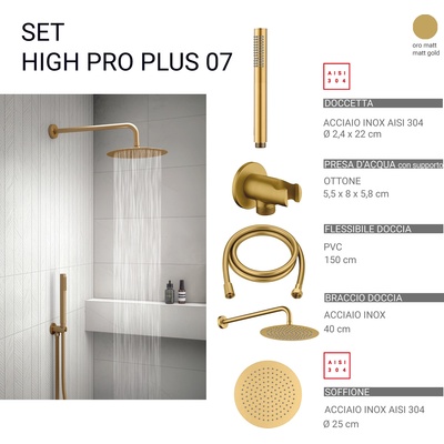 Gedy Комплект душ High Pro Plus 07, пита 25 см, злато мат (0000GYHP1010700)