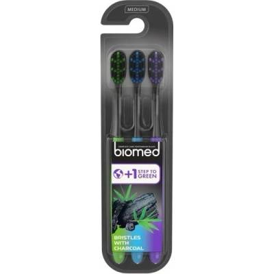 Biomed Black Charcoal Zubní kartáčky Medium 3 ks