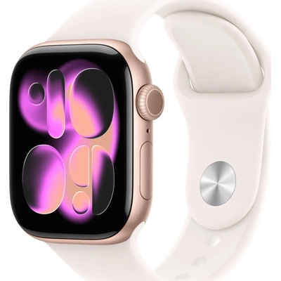 Apple Watch Series 11 42 mm Ružový zlatý hliník so svetlo červeným športovým remienkom S/M MEU04WF/A