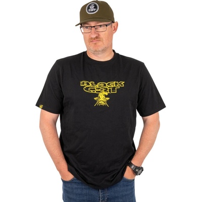 Black Cat Distressed Logo Black Tee