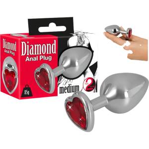 You2Toys - Diamond - 85 г алуминиева анална тапа (сребристо-червена) - desirel