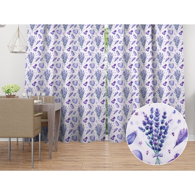 Biante Dekorační závěs PML-055 Levandule a srdce na bílém 145x200 cm