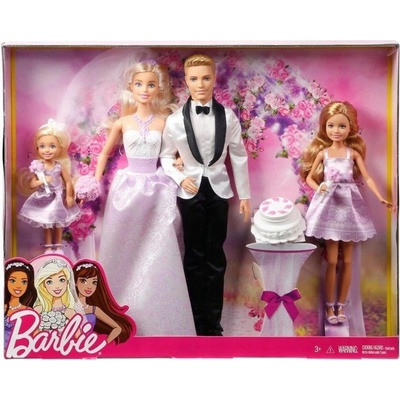 Mattel Barbie Svadobná súprava mladomanželia, 4 bábiky: Barbie, Ken, Chelsea, Stacie