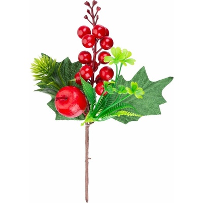 Vetvička MagicHome Vianoce, s bobuľkami a jabĺčkom, 21 cm