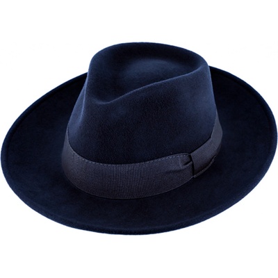Fiebig Headwear since 1903 Cestovní klobouk vlněný s širší krempou modrý s modrou stuhou