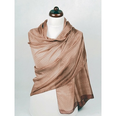 Veľký pánský hodvábny šál s geometrickým vzorom svetlohnedý