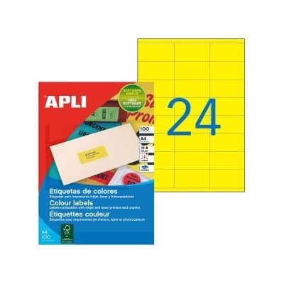 Etikety farebné 70x35mm APLI A4 100 hárkov fluo žlté