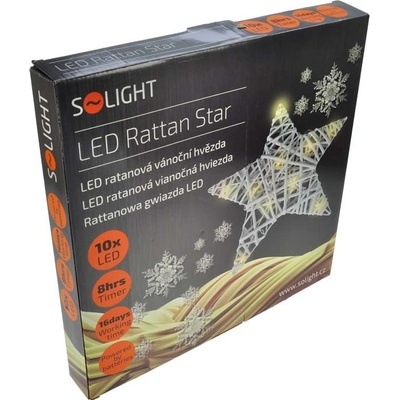 Solight ratanová hviezda 10x LED automatické/ručné zapnutie 2x AA batérie biela 1V41