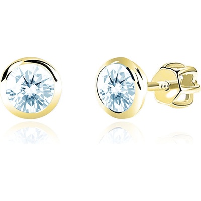 Duppi Dievčenské náušnice okrúhle DU 31302 zo žltého zlata s kamienkami svetlo modrými zapínanie balónik