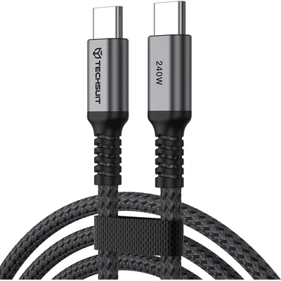 Techsuit Кабел за данни Techsuit Premium Data Cable TitanSync Pro (CX2) - Type-C към Type-C, PD240W, 480Mbps, E-marker Chip, 2m - Сив