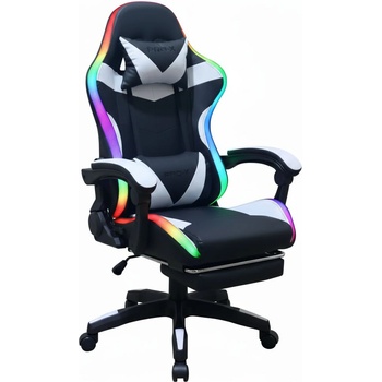 PRO-X Goboled Геймърски стол с поставка за крака с led осветление - черно и бяло (bm038)