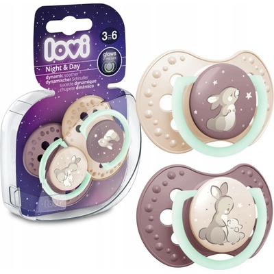 LOVI Cumlík dynamický silikónový Night&Day dievča 3-6m 2 ks