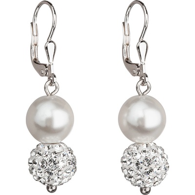 Evolution Group strieborné náušnice visiace s kryštálmi Swarovski biele okrúhle 31155.1