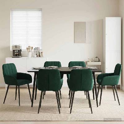 vidaXL Обедени столове 6 pcs Кадифе Тъмнозелено 56, 5 x 50 x 86 см (3428177)