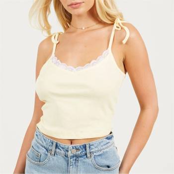 Brave Soul Lace Detail Vest - Lemon