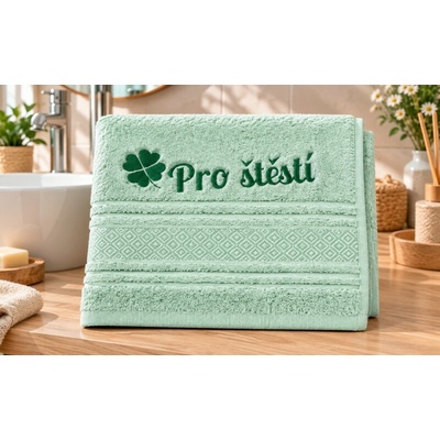 Bellatex ručník mozaika s výšivkou Pro štěstí Ručník 50 x 100 cm mint