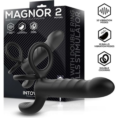 InToYou Magnor Dildo with Double Ring & Balls Stimulator Black