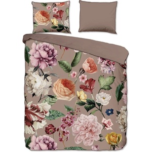Descanso Сиво-кафяво двойно удължено спално бельо от памучен сатен 240x220 cm Fiori - Descanso (30228.86.03)