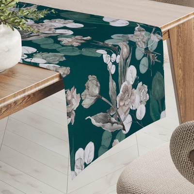 Biante Teflónový behúň TF-058 Kvety s eukalyptom na tmavo zelenom 20x120cm