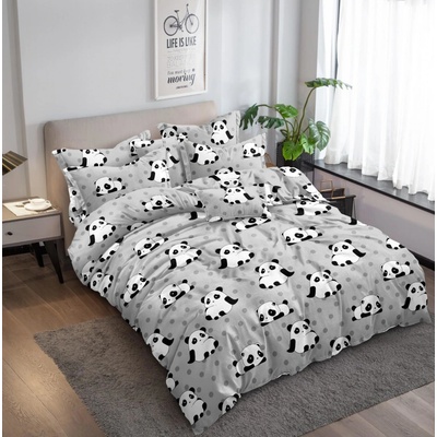 Textilomanie Obliečky z mikrovlákna PANDA sivé 70x90 140x200