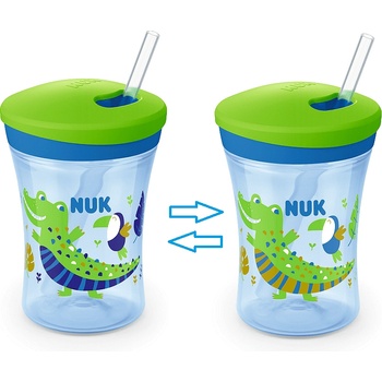 Nuk Чаша със сламка Nuk Evolution - Action Cup, 230 ml, 12+ месеца, Chameleon, Синя с зелено (10255574-Син)