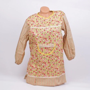 Image 1 of Готварска престилка с дълги ръкави в пастелно-жълто с рози