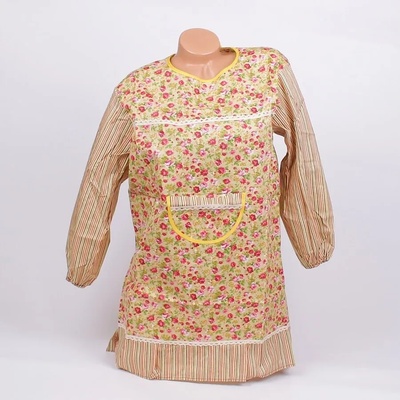 Готварска престилка с дълги ръкави в пастелно-жълто с рози