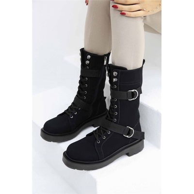 Moda Trend Дамски ботуши от велур - Черни #321243 (321243_Черно)