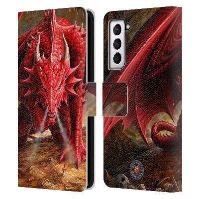 Pouzdro HEAD CASE na mobil Samsung Galaxy S21 / S21 5G fantasy - červený drak (Flipové pouzdro, obal pro mobil Samsung Galaxy S21 / S21 5G Anne Stokes Fantasy dračí doupě)