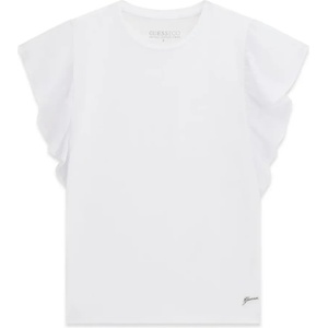 GUESS Бяла тениска за момиче с воали и малък надпис Guess