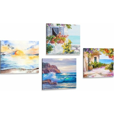 Set obrazů nádech moře v imitaci olejomalby - 4x 40x40