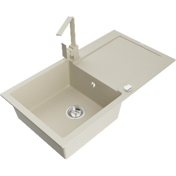 Mexen Leo гранитна мивка 1-коморена с отцедник и кухненски смесител Rita, бежов - 6501-69-670300-69 (6501-69-670300-69)