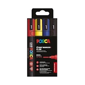 uni Акрилен маркер Posca 5M 4бр основни цветове