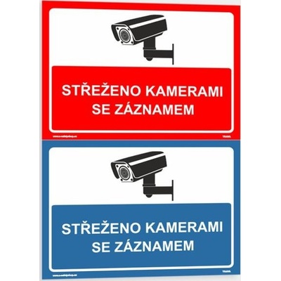 Traiva s.r.o Střeženo kamerami se záznamem Verze: Plast 210 x 148 mm (A5) tl. 0.5 mm - červená - Kód: 04770