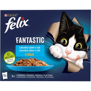 Felix Fantastic s lososem platýsem tuňákem a treskou v želé 12 x 85 g