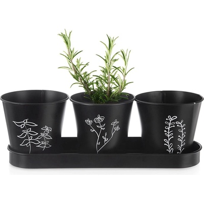 Květináč bylinky BLACK pr. 11cm 3 ks s podtáckem