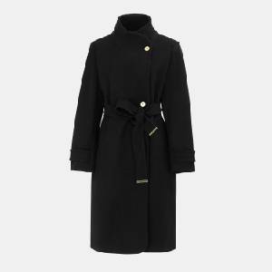 Biba Womens Billie Belted Long Sleeve Mid-Length Overcoat - Black