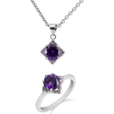 A-B Set of silver jewelry with purple zircon 220000025