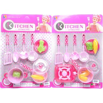 Image 1 of Armtoys ДЕТСКИ РОЗОВ КУХНЕНСКИ КОМПЛЕКТ НА ТОЧКИ С 4 ПРИБОРА НА КАРТОН