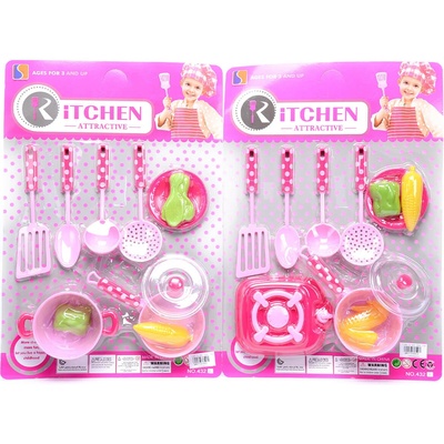 Armtoys ДЕТСКИ РОЗОВ КУХНЕНСКИ КОМПЛЕКТ НА ТОЧКИ С 4 ПРИБОРА НА КАРТОН