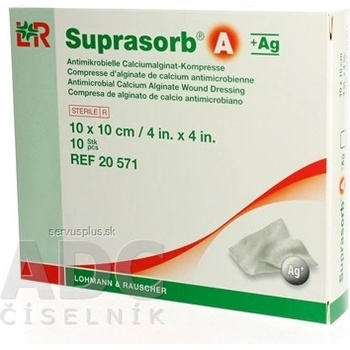 Suprasorb A+AG krytie na rany kalciumalginátové kompresy antimikrobiálne 10x10 cm 1 ks