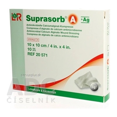 Suprasorb A+AG krytie na rany kalciumalginátové kompresy antimikrobiálne 10x10 cm 1 ks