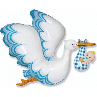 Flexmetal Balón fóliový Bocian na Babyshower chlapček modrý 24''