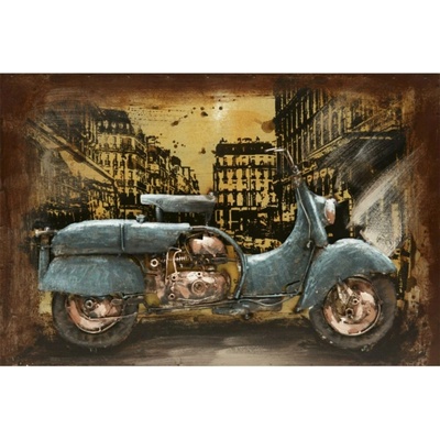 FALC Kovový obraz 3D motorka modrá/žltá, 40 x 60 cm