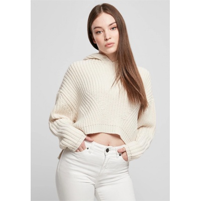 Urban Classics Krátký pletený oversize svetr do pasu a s kapucí bílá mléčná